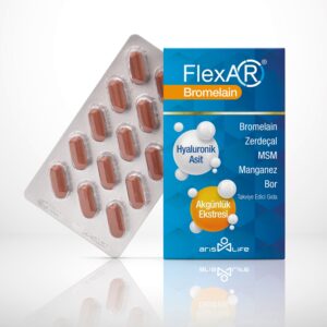 Flexar Bromelain MSM, Hyaluronic Acid, Bromelain,  Boswellia serrata, Curcuma longa, Manganese, Boron Food Supplement